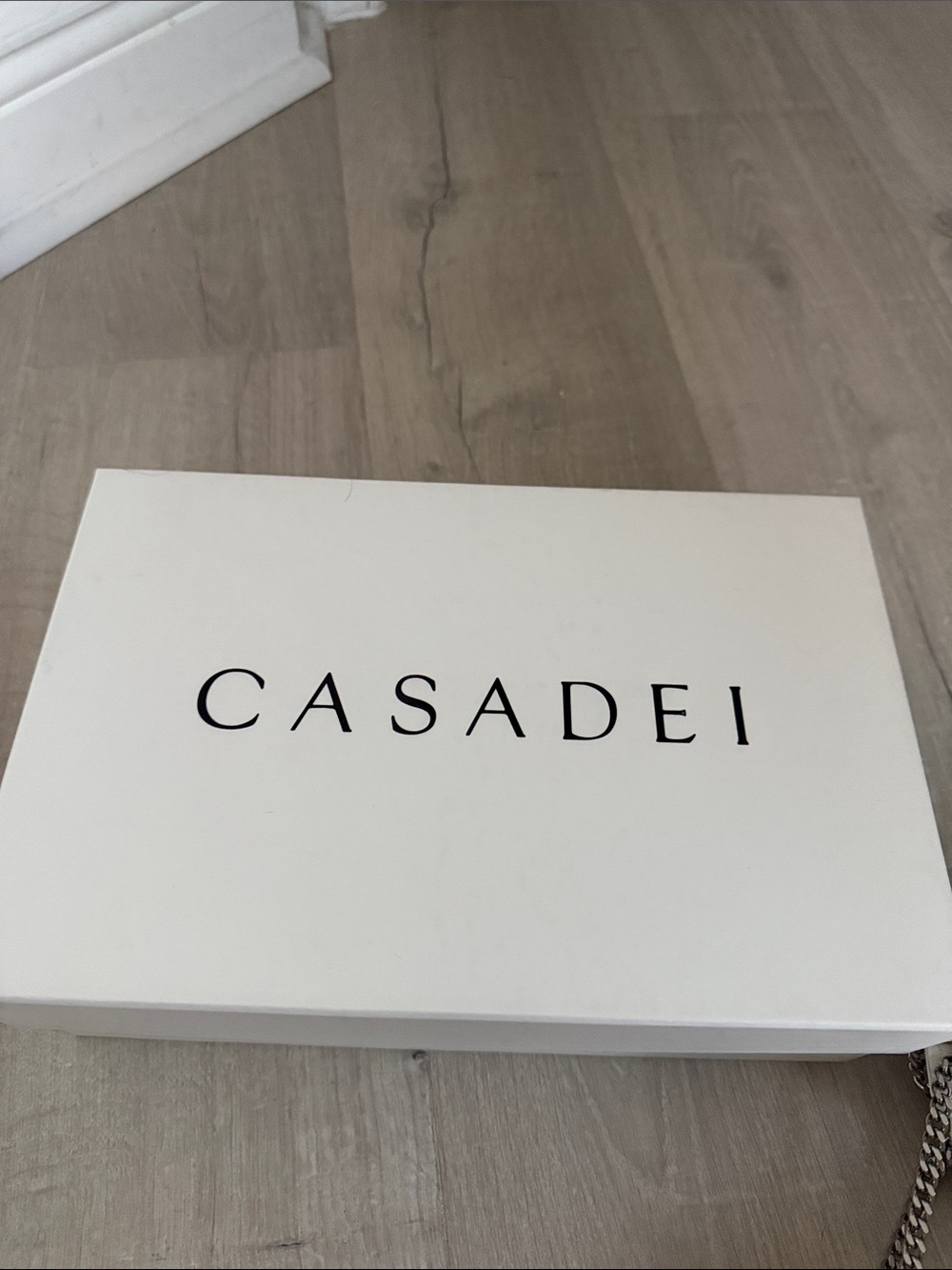 White Chain-Accent Casadei Women's T-Strap Sandals - Picture 15 of 17